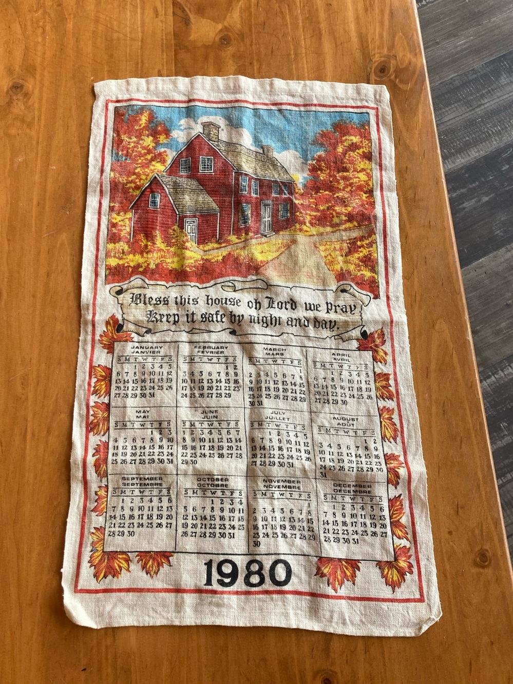 1980 calendar tea towel. Bless this house